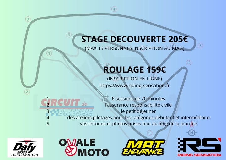 Venez rouler sur le circuit de Bresse avec RIDING SENSATION et le Mrt Endurance